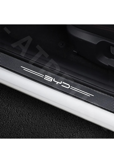 1 Takım-deri Karbon Fiber Etiket Araba Kapı Eşiği Itişme Plaka Dekor Byd Atto 3 Aksesuarları 2022 2023