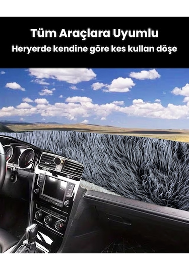 Pelüş Torpido Koruma Örtüsü Uzun Tüylü Gri