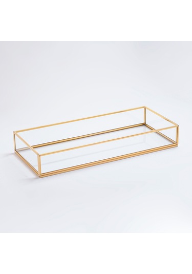 Cam Tepsi Pirinç & Gold 35x15x5cm