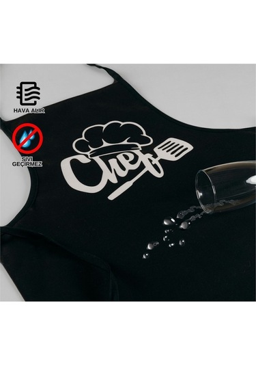 Beautiful İkili Paket Sıvı Geçirmez Su Geçirmez Mutfak Önlüğü Siyah2