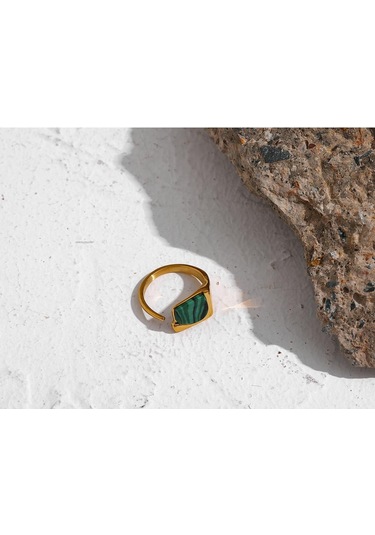 Eetit Paslanmaz Çelik Yeşil Doğal Taş Kadın Açık Yüzük Yeşil
