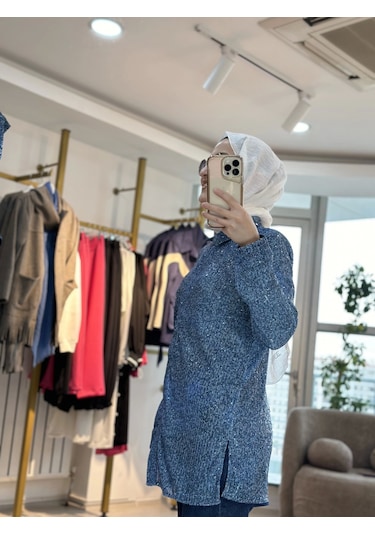 TOUCHE Denim Efektli Payet Gömlek Mavi