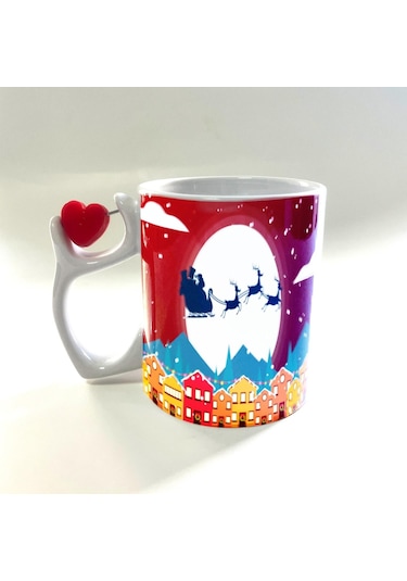 Yılbaşı Gecesi Kızak Ve Geyikleri Baskılı Dönen Kalp Figürlü Yılbaşı Kupası