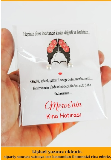 20 Adet Kuşe Kartlı İnci Küpe - Kına Hediyesi - Nikah Hediyesi - Krem