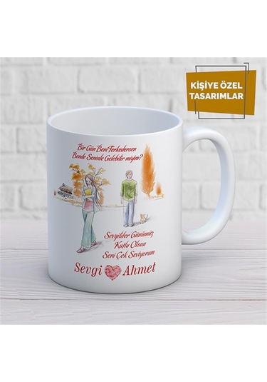 Kişiye Özel İsim Yazılabilir Sevgi Temalı Kupa Bardak Çok Renkli