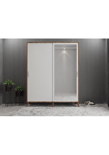 İmaj Sürgülü Portmanto Vestiyer Ceviz Beyaz - Montaj Dahil 140 Cm