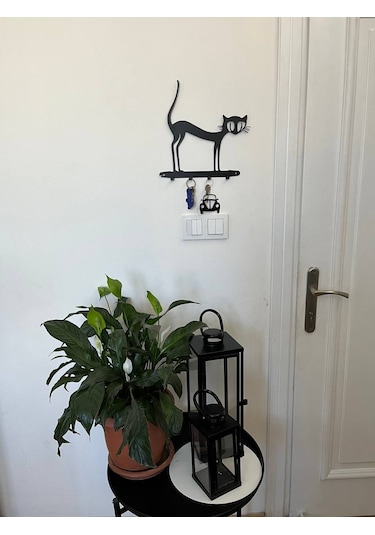 Lazer Kesim Kedi Metal Askı Siyah