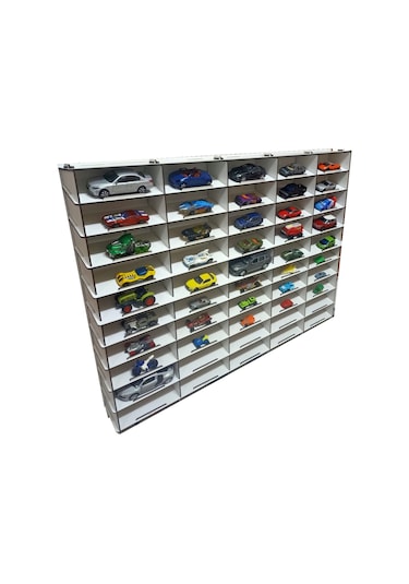 EĞİMLİ DEKORATİF DUVAR AHŞAP ARABA RAFI (1/32 ÖLÇEK-50 ARAÇ)