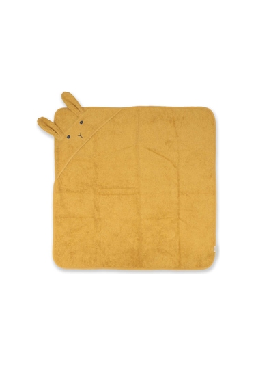 Cigit Kulaklı Tavşan Nakışlı Bebek Banyo Havlusu 75x75 Cm Hardal Sarı 75 x 75