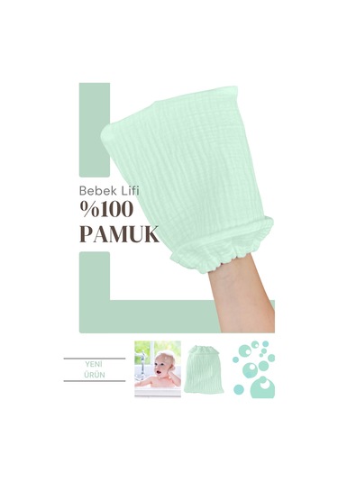 Bebek Banyo Lifi Tahriş Etmeyen Banyo Kesesi %100 Pamuk Mint