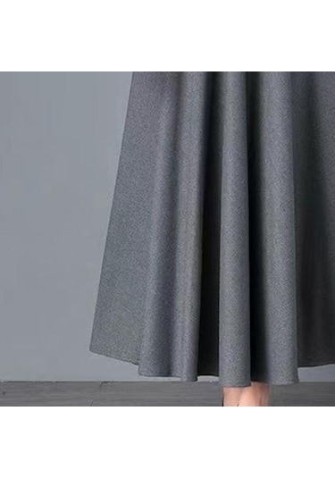 Kadın Maxi Etek Elastik Yüksek Bel Büyük Etek A Kesim Uzun Etek Cepli Düz Renk Ofis Siyah