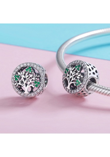 S925 Ayar Gümüş Hayat Ağacı Boncuk Aksesuarları Elmas Kolye Aksesuarları, Stil: Boncuk Zinciri Çok Renkli