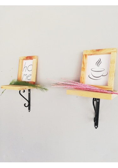 2'li Siyah Ferforje Ayaklı, Dekoratif Duvar Rafı 14x14