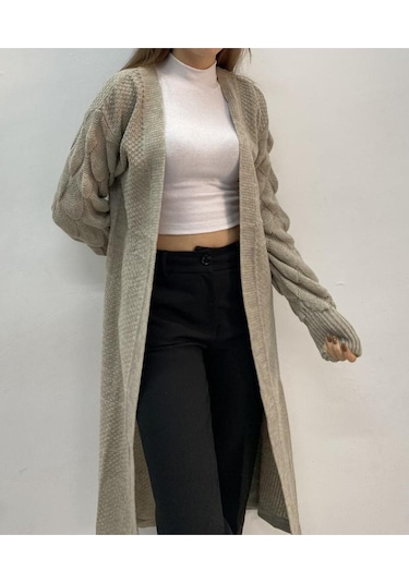 Onno Style Woman Damla Kol Uzun Hırka Gri