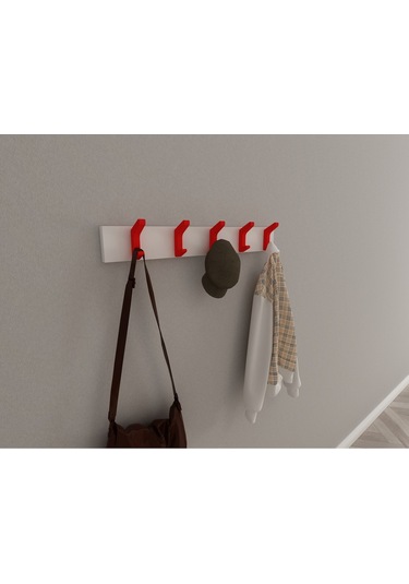 Hepsi3boyutlu Modern Duvar & Kapı Kanca Askılık - 5 Adet Kırmızı Kanca Askılık - Model No : 2 Kırmızı