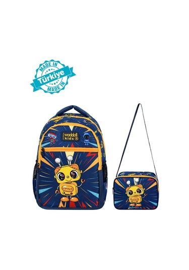 Waddell Lisanslı Lacivert-sarı Robot Desenli Erkek İlkokul Sırt Çantası Ve Beslenme Çantası