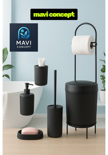 Lüks Şık 6 Lı Banyo Seti Mat Siyah