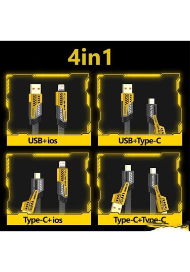 4 Ü 1 Arada Hızlı Şarj Kablosu 65w Pd / 27w Destekli İphone Type-c, Lightning, Usb-a Uyumlu Ve Veri Aktarım Kablosu