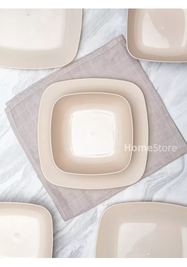 Al' Ternatıva Çorba Ve Yemek Tabakları Seti, Plastik, 6+6 Adet 199454270 Bej