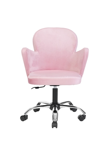 Markaelz Krom Metal Ayaklı Ofis Çalışma Sandalyesi Kelebek Pembe