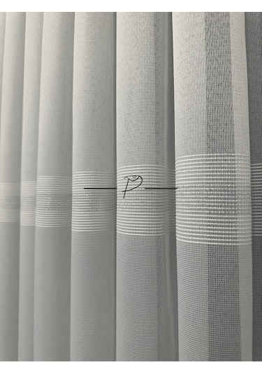 Tül Perde Bantlı Şerit Anotella Desen Lüx Armür 3 Farklı Renk Seçeneği Ekru-gümüş Şerit Çok Renkli