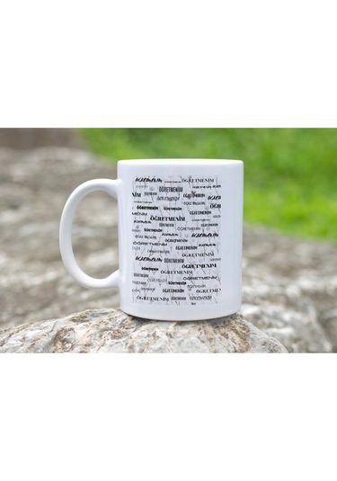 Öğretmenler Günü Kupa Bardak Öğretmen Kelimeleri Tasarımlı Modern Siyah Beyaz Kupa Hediye Beyaz