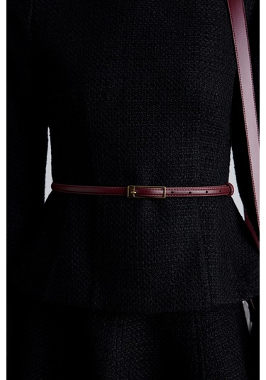 Dikdörtgen Tokalı İnce Kemer Bordo Bordo