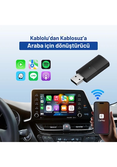 Araç İçi iOS Uyumlu Wireless Mini Carplay Adaptör Çevirici