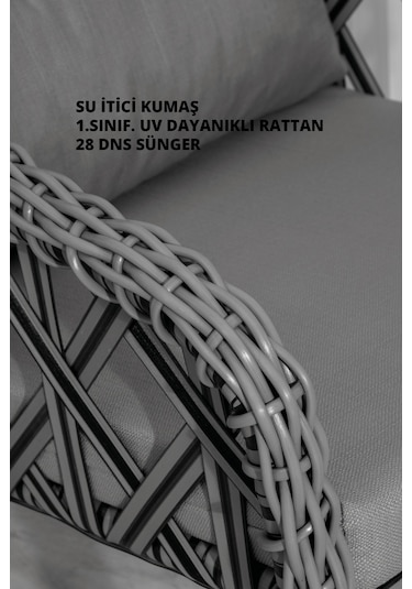Lumisgarden Neva Rattan Bahçe Takımı 2+1+1 +masa Gri