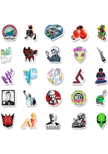 Cajuart 50 Adet Tekrarsız Karışık Retro Pvc Sticker 011