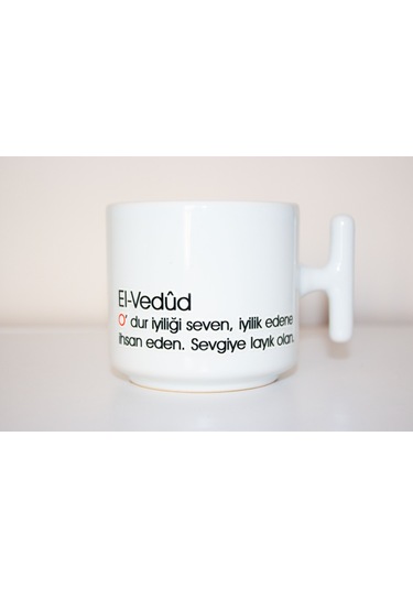 El Vedud Esma Serisi T Kulplu Seramik Beyaz Kupa Bardak Hediyelik Beyaz