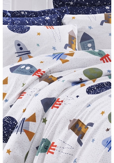 Enlora Home Pike Seti Baskılı Tek Kişilik Baskılı Spacex Lacivert