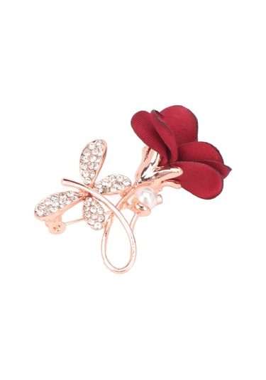 Lemestar Vintage Pembe Gül Broşu - Kristal Takılı Kumaş Ayaklı Yaka İğnesi - Nikah, Özel Etkinlikler İçin Elegan Aksesuar Çok Renkli