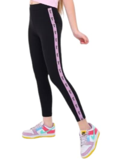 Kız Çocuk Sport Yazı Şeritli Mevsimlik Siyah Renk Tayt Siyah