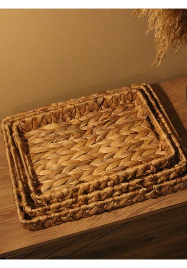 3lü Hasır Su Sümbülü Dikdörtgen Tepsi Diğer