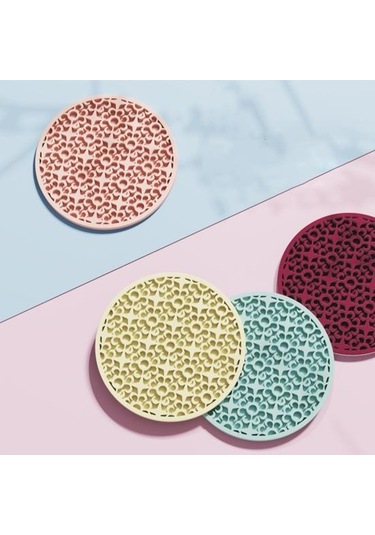 Şarap Kırmızısı Desenli Silikon Bardak Altlığı Isı Yalıtımlı Yeniden Kullanılabilir Vintage Yuvarlak Soft Bardak Altlığı Kırmızı