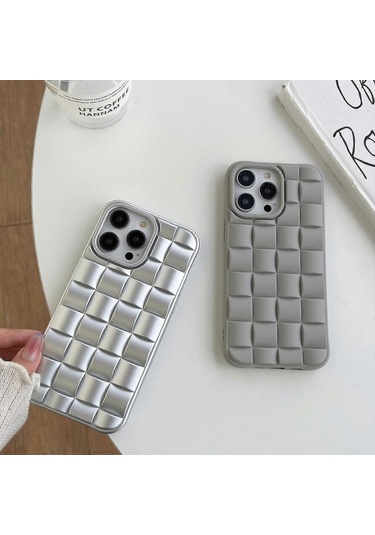 İphone Uyumlu 11 Pro Max 3d Küp Dokuma Doku Cilt Hissi Telefon Kılıfı İçin