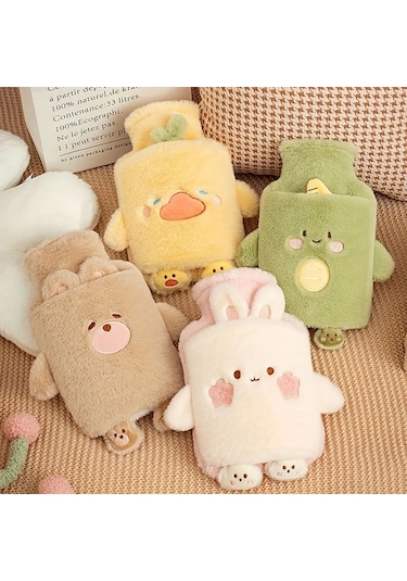 Elmpaly Pembe Beyaz Tavşan Pvc Astarlı 33.81 Onsluk Isıtmalı Sevimli Tüylü Menstruasyon Sürahi Hızlı Isınma Antrasit