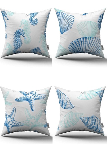 Mavi Beyaz Marin Temalı Dijital Baskılı Kırlent Kılıfı Seti 4kmbs101