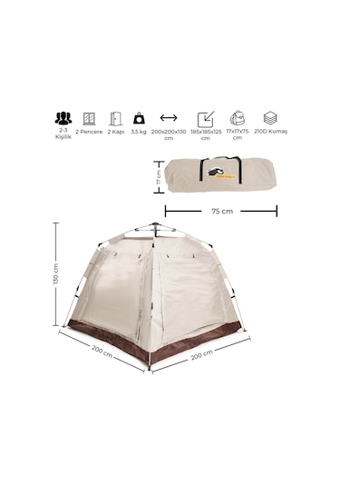 Urban Badger Asgard 3-4 Kişilik Otomatik Tenteli Çadır Bej