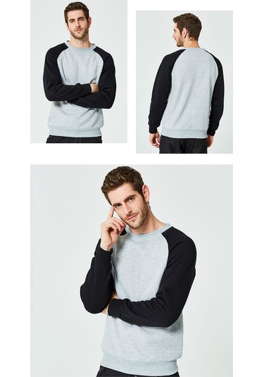 Erkek İlkbahar Ve Sonbahar Renk Bloklu Yuvarlak Yakalı Uzun Kollu Sweatshirt Açık Gri