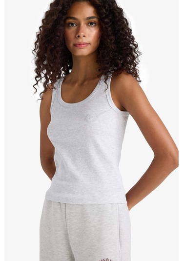 Defacto Regular Fit Yuvarlak Yaka Kolsuz Ribana Pijama Üstü-fall İn Love F0110ax25smgr93 Gri