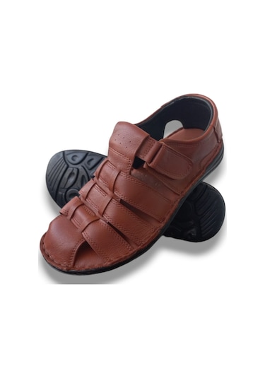 Growish Gr0168 Hakiki Deri Erkek Sandalet Kahverengi
