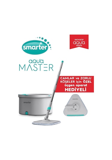 Smarter Aqua Master + Üçgen Aparat Temiz & Kirli Suyu Ayırma Özelliği Otomatik Temizlik Seti Mop