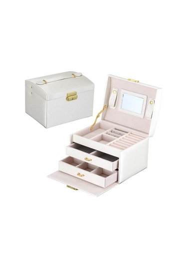 Sones Basit Taşınabilir Mücevher Kutusu Küpe Yüzük Saklama Konsolidasyon Kutusu Çekmeceli, Boyut: 17,5 X 14 X 13 Cm Beyaz