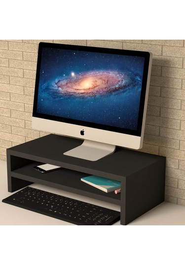 Emkawood Beliz Monitör Yükseltici Laptop Sehpası Siyah