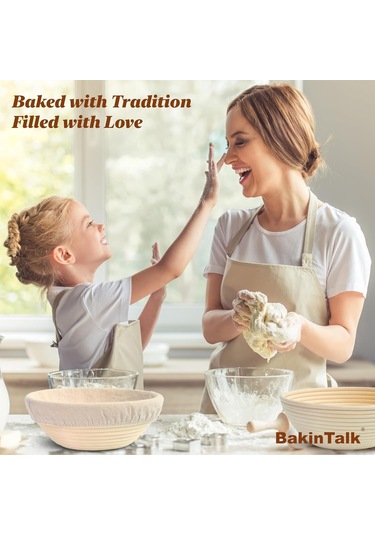 Reedark 2'li 10 İnç Endonezya Doğal Rattan El Yapımı Mayalanma Sepeti Seti - Keten Döşeme İçeren Ekmek Fermentasyon Sepetleri Bej