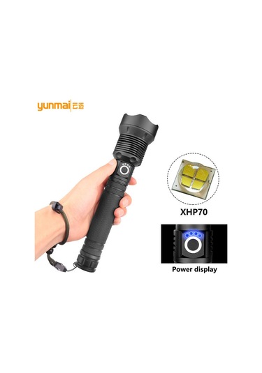 Ranyeek Xhp70 Güçlü Işık Feneri, Type-c Şarjlı, Pil Göstergeli, Yakın-uzak Zoom, 2 Adet 26650 Pil Ve Usb Kablosu İçerir Siyah