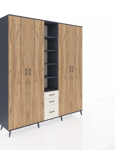 Hyperion Dolap 17 Raflı 3 Çekmeceli 4 Kapaklı 220x44x243 Antrasit-çam/aytaşı Atlas Çam/aytası