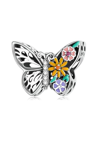 S925 Ayar Gümüş Çiçek Kelebek Boncuk Dıy Bilezik Kolye Aksesuarları Çok Renkli